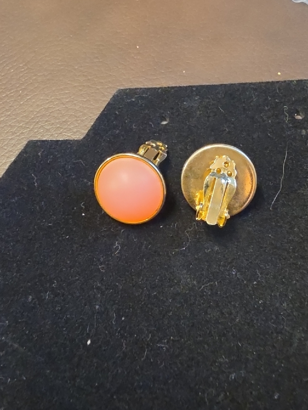 Round Coral Pink Gold Clip-On Earrings